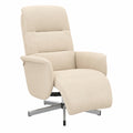 Sedia Relax Girevole 360° con Poggiapiedi Crema, Reclinabile Manuale, Struttura in Metallo e Legno