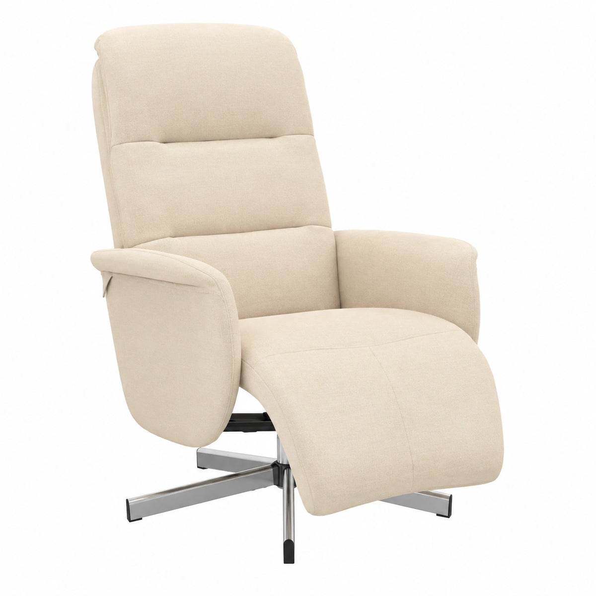 Sedia Relax Girevole 360° con Poggiapiedi Crema, Reclinabile Manuale, Struttura in Metallo e Legno