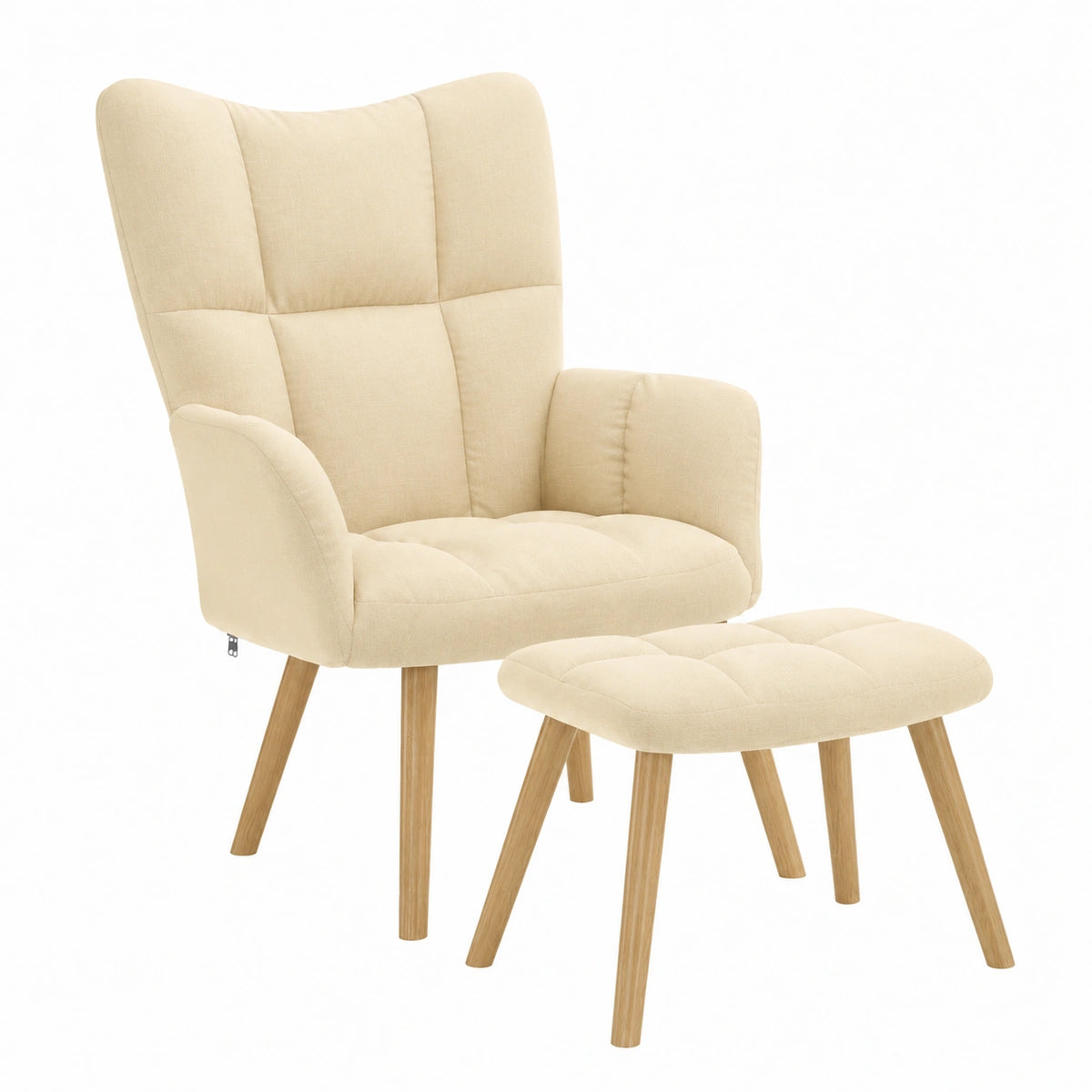 Poltrona Relax Crema con Poggiapiedi in Tessuto, 61,5x69x95,5 cm, Design Imbottito con Braccioli in Legno e Metallo per Soggiorno