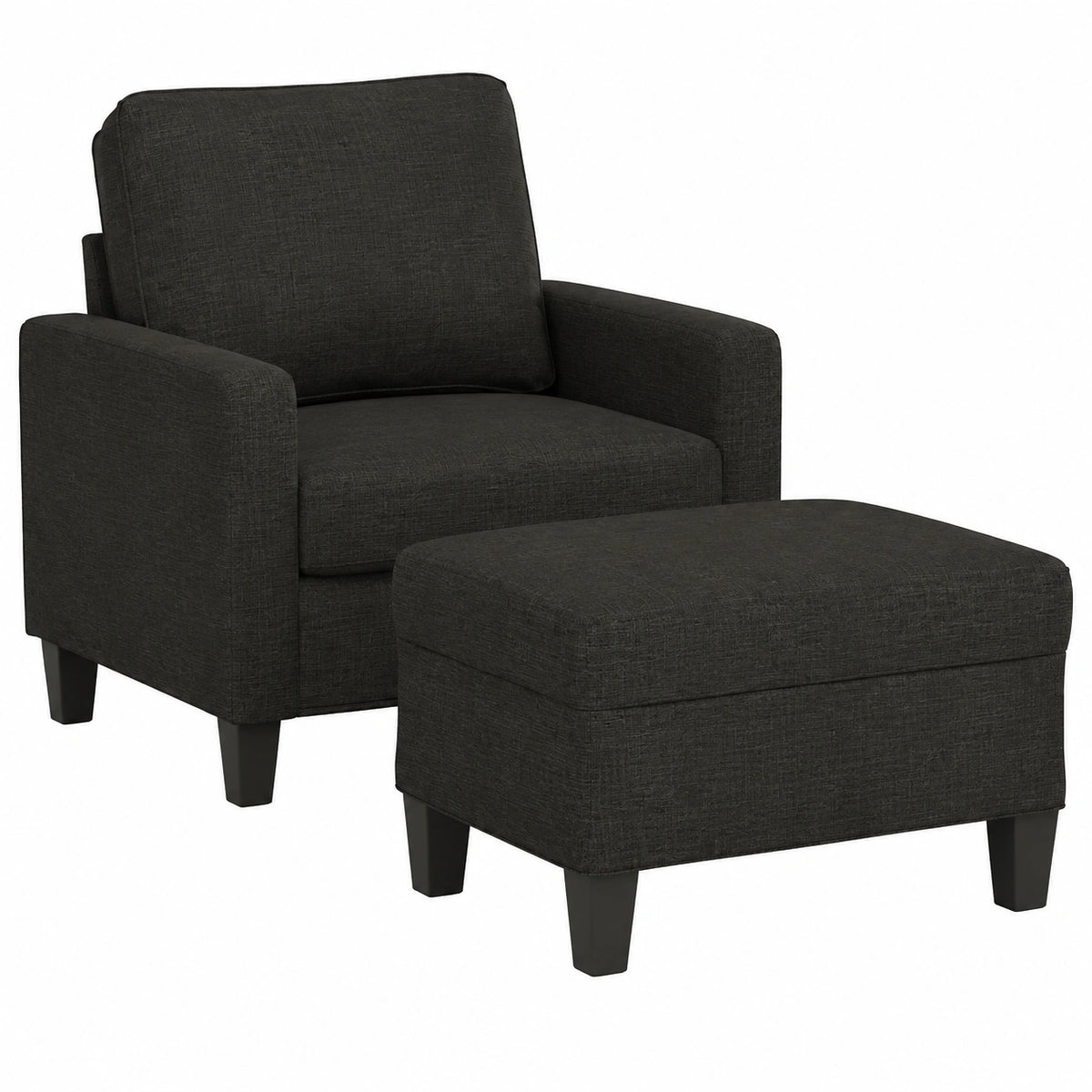 Poltrona Relax Moderna in Tessuto Nero con Poggiapiedi, Ideale per Soggiorno e Camera da Letto, Struttura in Metallo Resistenti, Dimensioni 78x77x80 cm