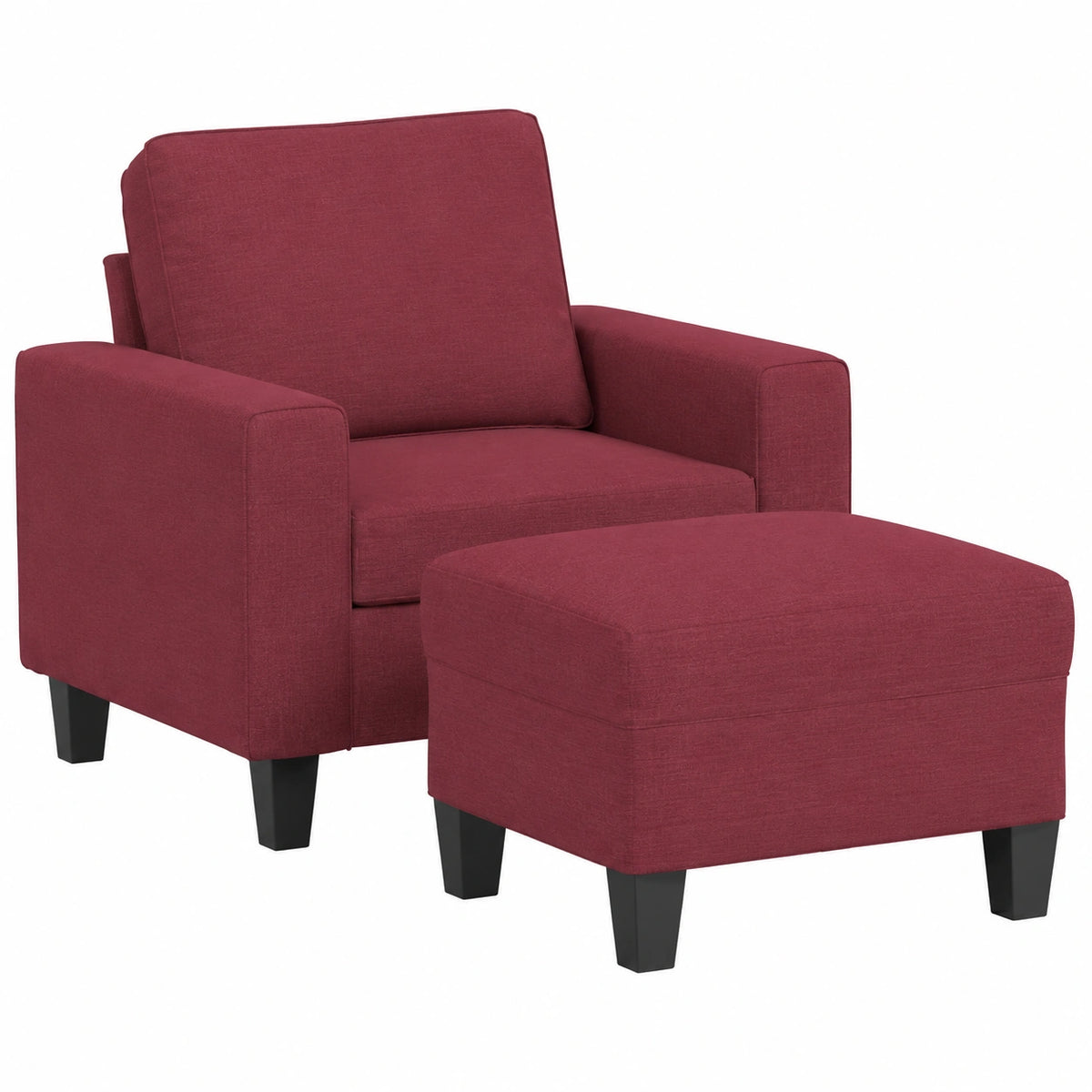 Poltrona Relax Moderna in Tessuto Rosso Vino con Sgabello, Struttura in Metallo, per Soggiorno