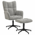 Poltrona Relax in Velluto Grigio Chiaro con Sgabello, Girevole a 360°, Struttura in Acciaio, 62x68x98 cm