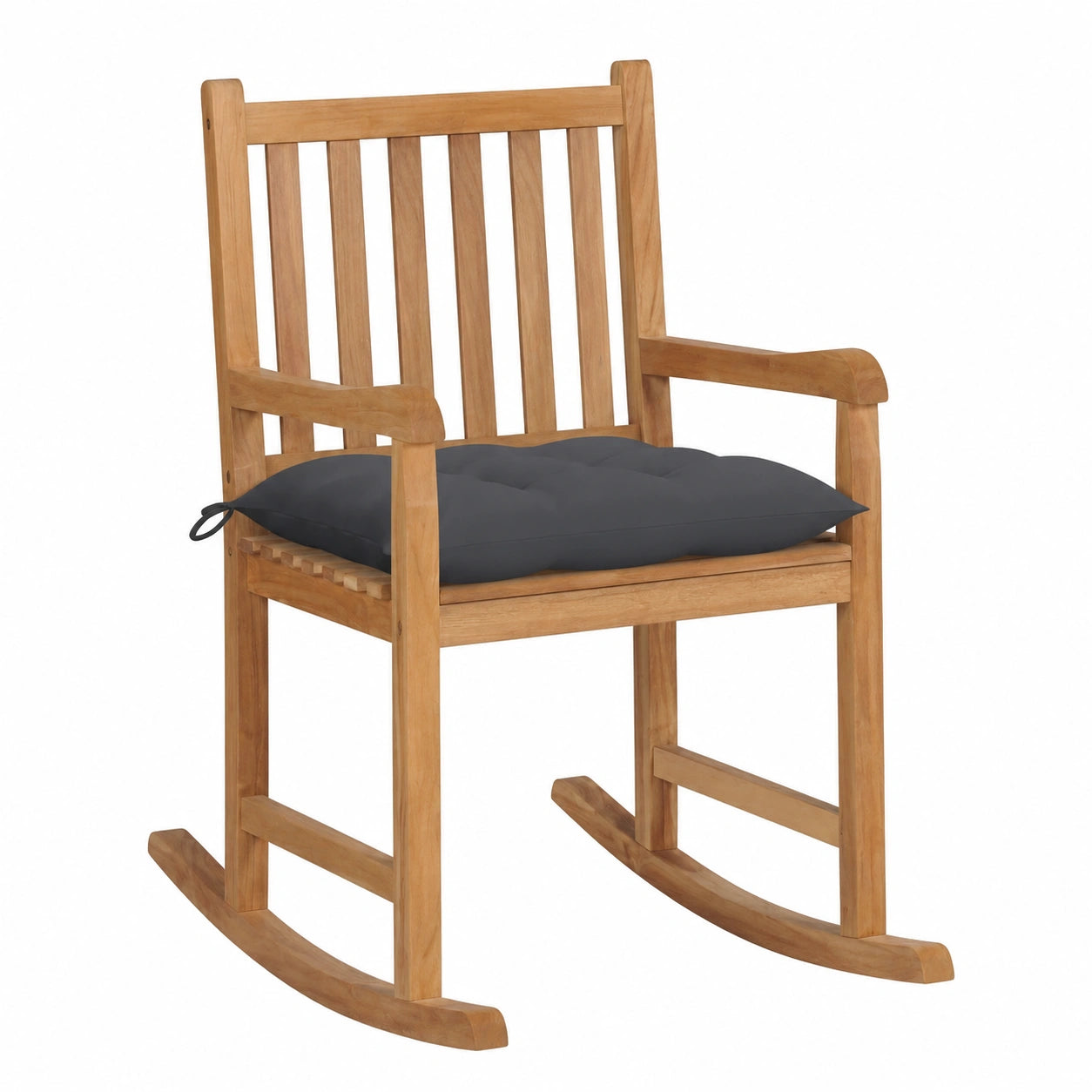 Poltrona a dondolo in teak con cuscino antracite, resistente e durevole