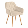 Poltrona da Salotto in Velluto Beige con Gambe in Legno e Braccioli Alti