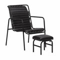 Poltrona vintage in pelle con sgabello, design ergonomico per giardino e soggiorno