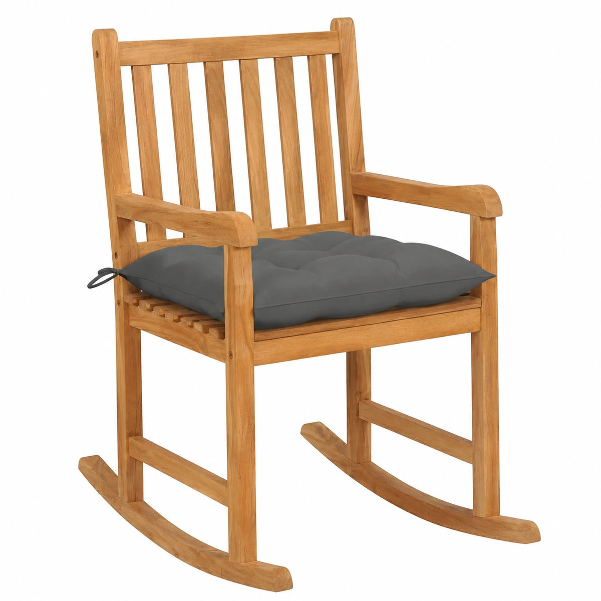 Poltrona a dondolo in teak grigio resistente, ideale per esterno