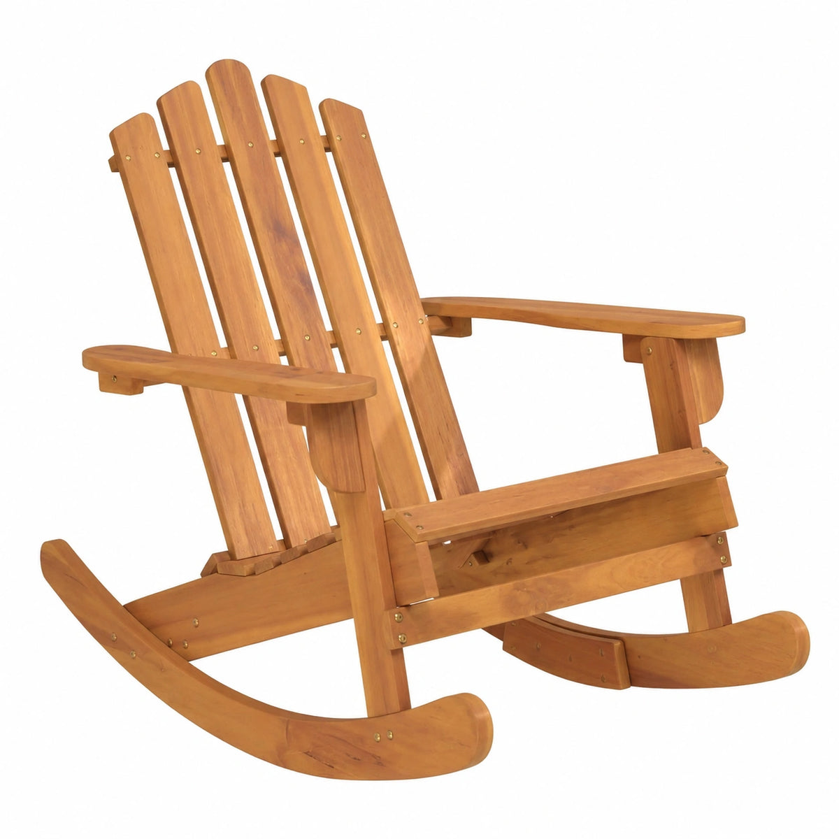 Sedia a dondolo Adirondack in legno di acacia per esterni, ergonomica e oliata
