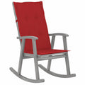 Poltrona a dondolo vintage in legno di acacia con cuscino rosso, ideale per soggiorno e terrazza, grigio, 57 x 100 x 117 cm
