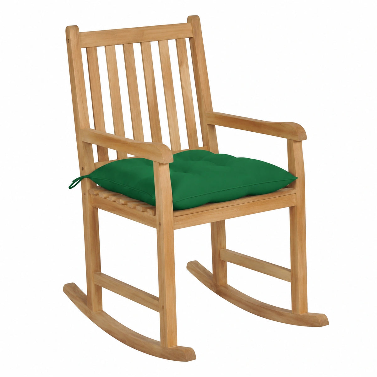 Sedia a dondolo pieghevole in teak con cuscino verde, 58x106 cm, per esterni, 110 kg
