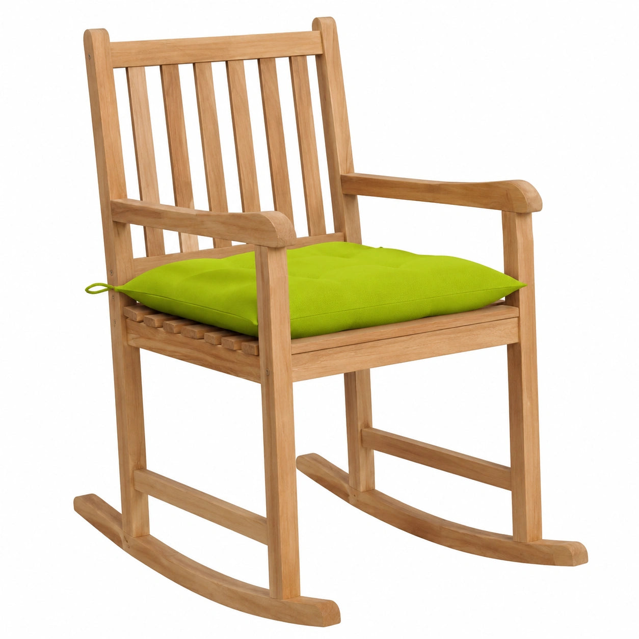 Poltrona a Dondolo in Teak con Cuscino Verde, Robusta e Resistente