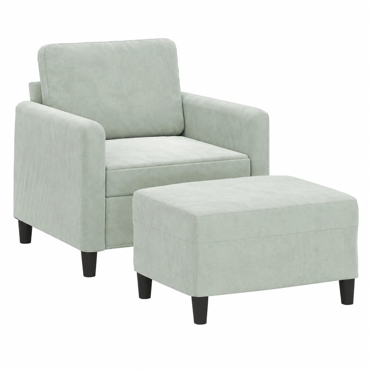 Poltrona in velluto grigio chiaro con sgabello, 60 cm, comoda e robusta per il soggiorno, elegante set moderno con poggiapiedi