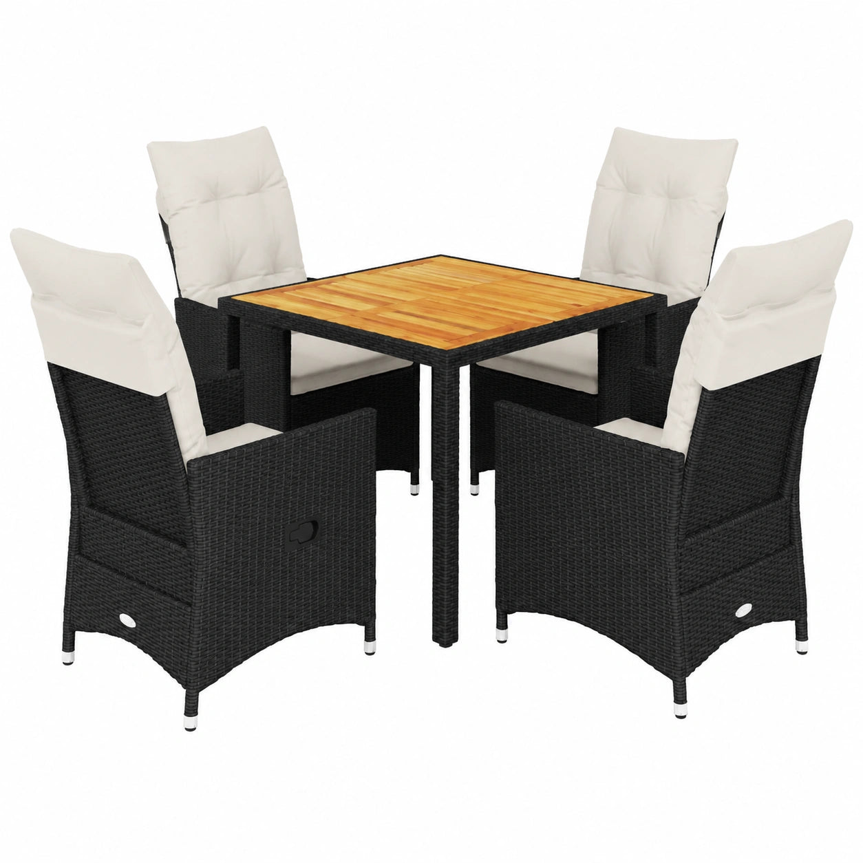 Set da giardino in polyrattan con tavolo in legno di acacia e sedute relax
