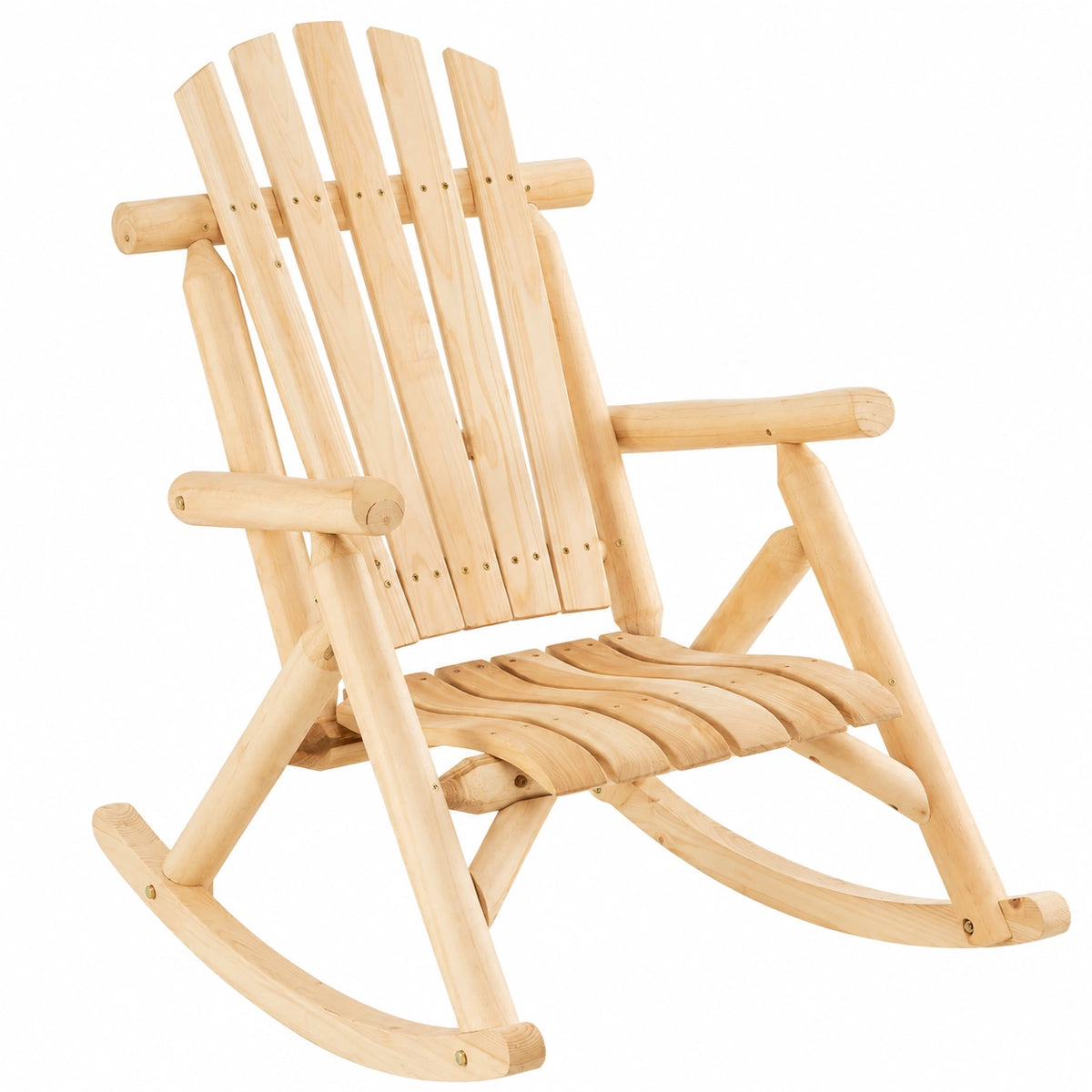 Sedia a Dondolo in Legno Massello con Schienale Ergonomico per Esterni