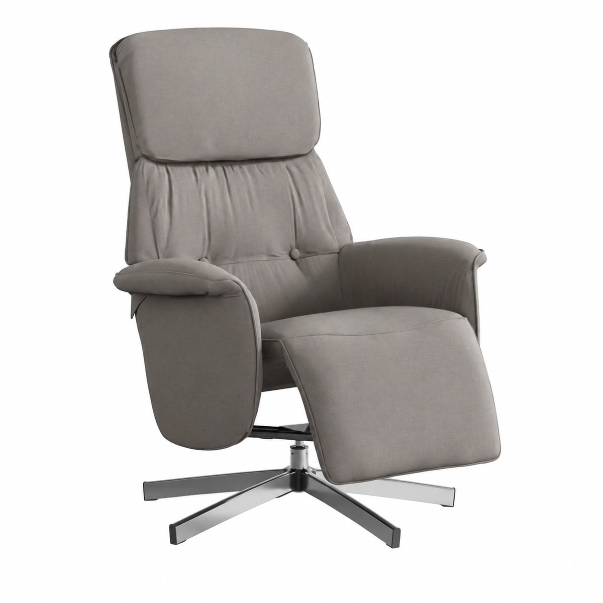 Poltrona Relax Girevole in Tessuto Tortora con Poggiapiedi, 71x91x105 cm, Reclinabile Manualmente Fino a 125°, Imbottitura Confortevole, Struttura Robusta per Casa e Giardino
