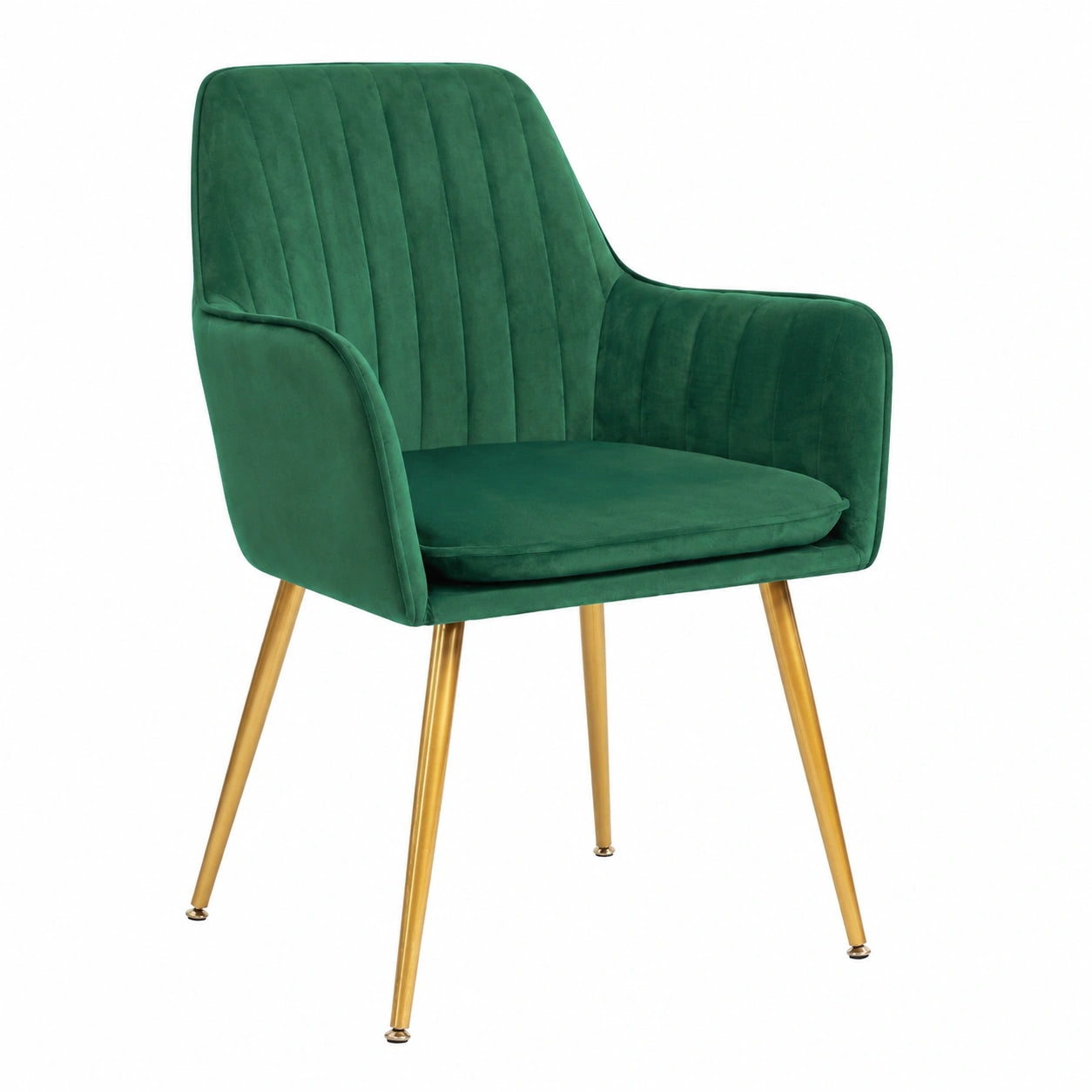 CangLong Set 2 Sedie Moderne con Braccioli in Velluto Verde e Gambe Dorate per Cucina e Sala da Pranzo
