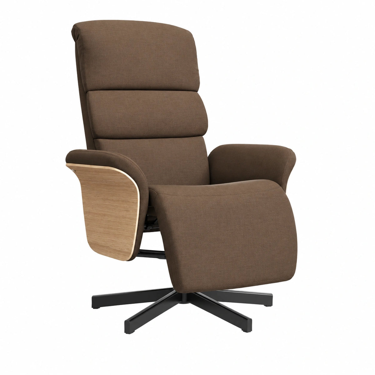 Poltrona reclinabile girevole in tessuto marrone con poggiapiedi, 79,5x83x104 cm