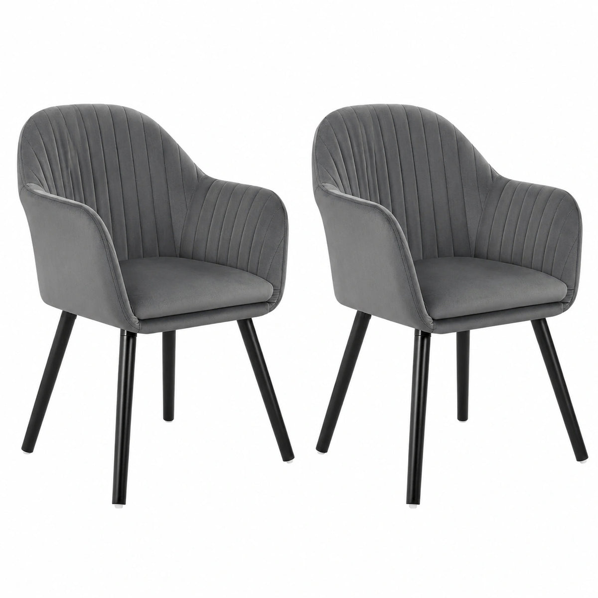 Set di 2 Poltrone da Pranzo in Velluto Grigio con Gambe in Legno