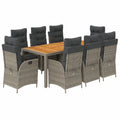 Set da giardino 9 pezzi in rattan con tavolo acacia 190x90 cm, sedie regolabili e relax