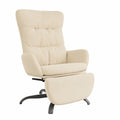 Sedia Relax Girevole 360° con Poggiapiedi, Tessuto Crema, Struttura in Metallo, 70x77x98 cm, Ideale per Soggiorno e Camera da Letto