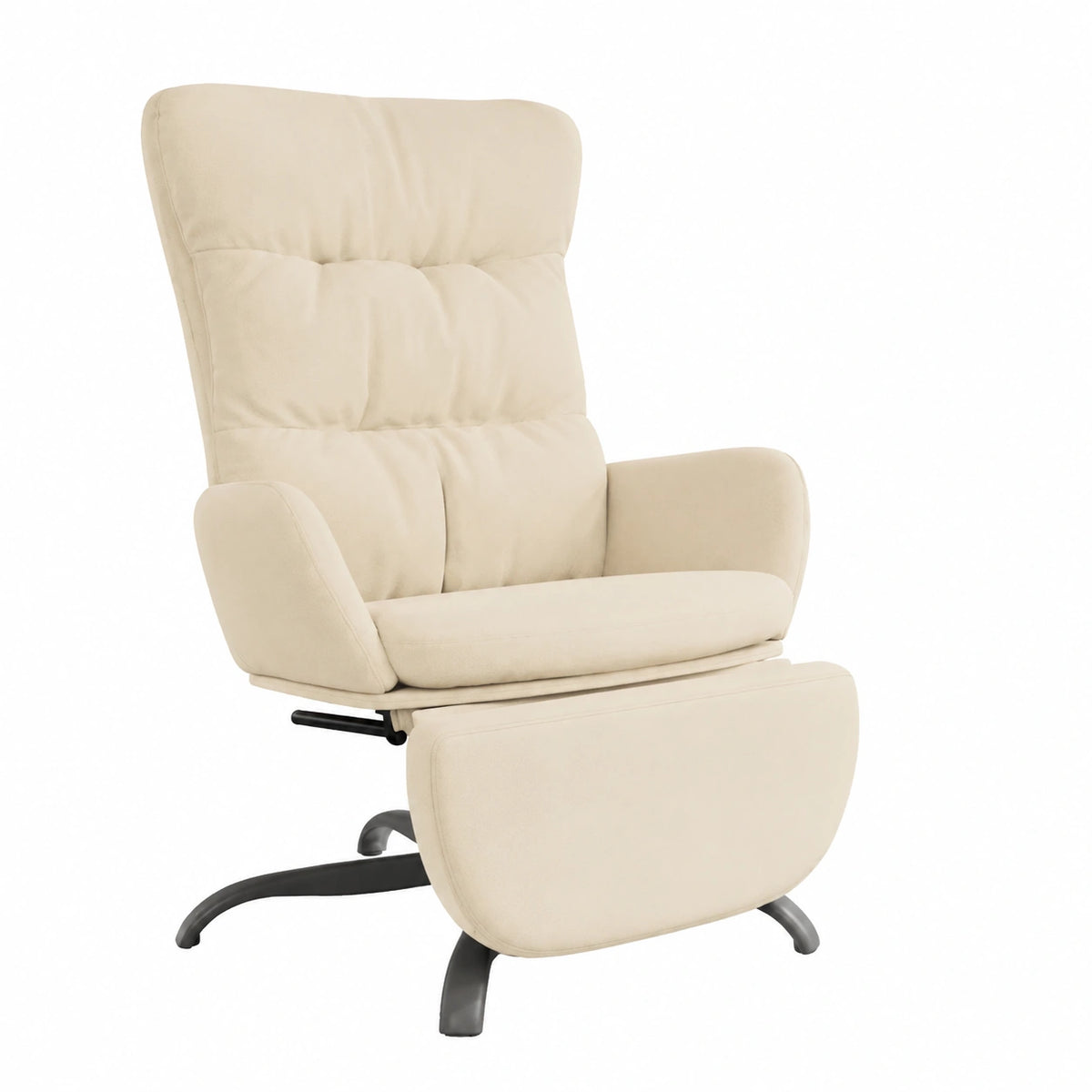 Sedia Relax Girevole 360° con Poggiapiedi, Tessuto Crema, Struttura in Metallo, 70x77x98 cm, Ideale per Soggiorno e Camera da Letto