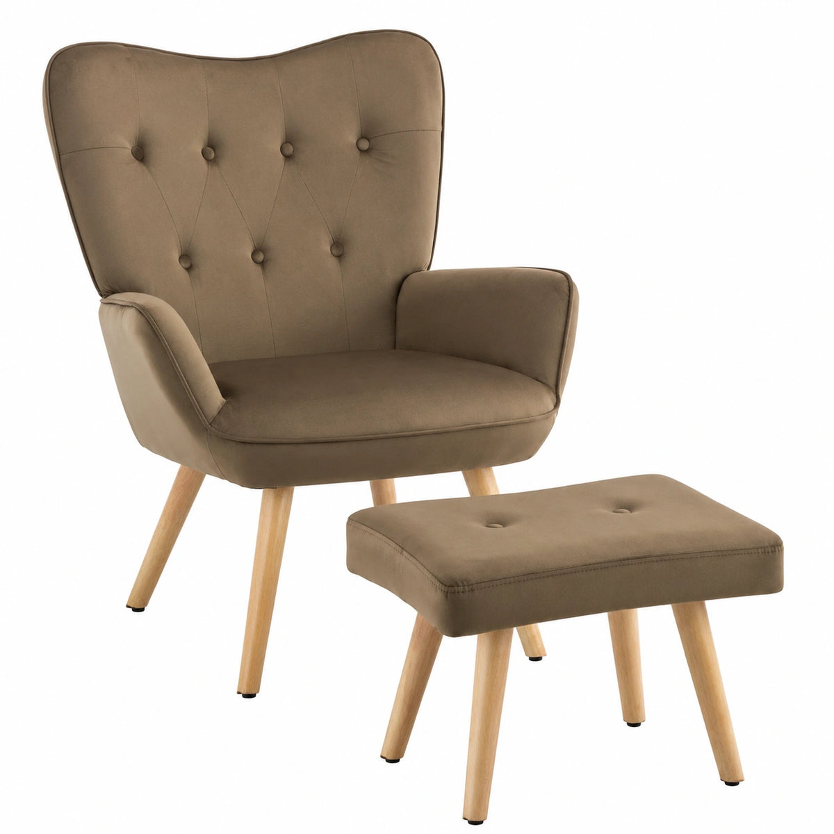 HollyHOME Sedia Relax in Velluto con Braccioli e Poggiapiedi, Marrone