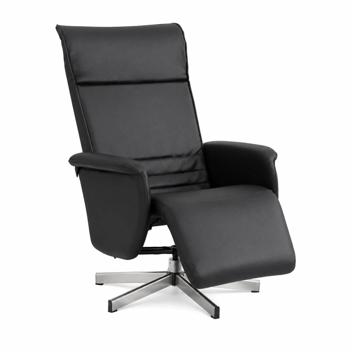 Sedia Relax Girevole in Similpelle Nera con Reclinazione e Poggiapiedi