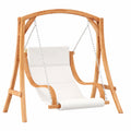 Sedia a Dondolo da Giardino in Legno di Abete con Cuscino Crema, Finitura Teak